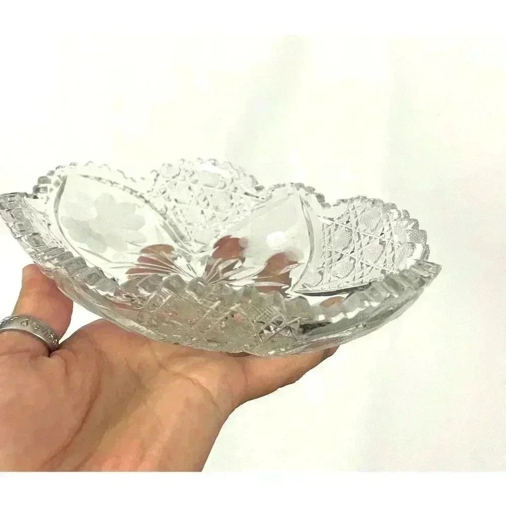 ABP Style Oblong Clear Cut Crystal Dish with‎ Sawtooth Rim American Brilliant